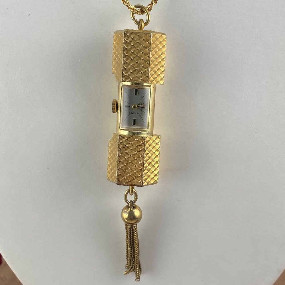 Vintage Lavina Swiss Slide Pendant Necklace Watch 30 in Italian Rope Necklace